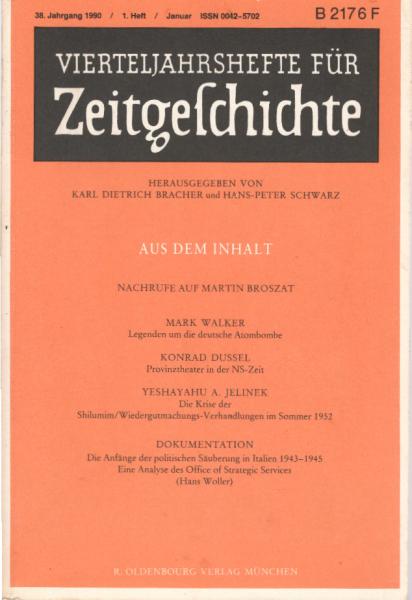 Vierteljahreshefte für Zeitgeschichte. 1. Heft, 38. Jahrgang 1990.