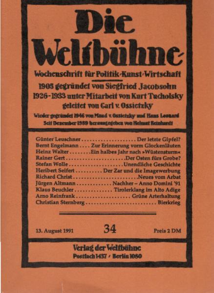 Die Weltbühne. Wochenschrift für Politik / Kunst / Wirtschaft. Heft 34.