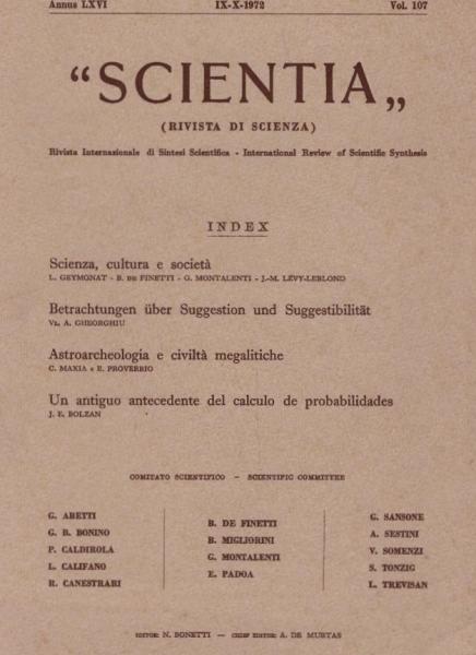 "Scientia" (Rivista di Scienza); Annus 66, Vol. 107