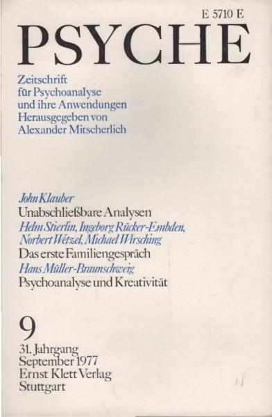 Psyche. Zeitschrift für Psychoanalyse und ihre Anwendungen. 31. Jahrgang, 9. Heft, September 1977