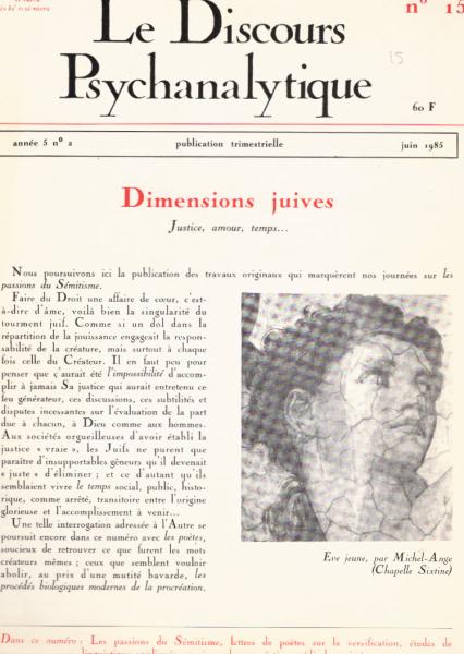 Le Discours Psychanalytique. Année 5, numéro 15. Dimensions juives