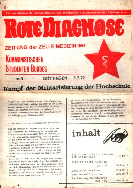 Rote Diagnose. Zeitung der Zelle Medizin des Kommunistischen Studenten Bundes; Nr. 3, Juli 1972.