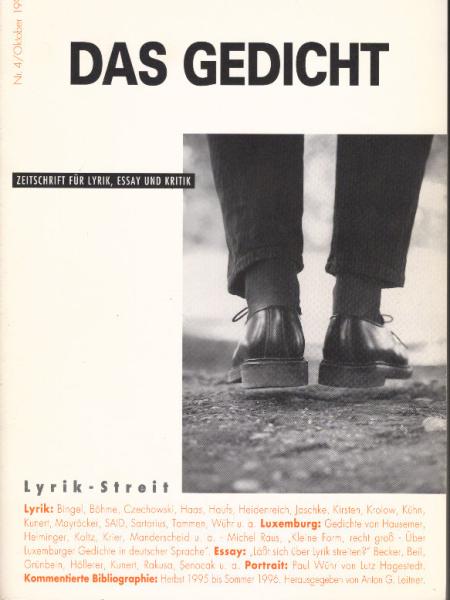 Das Gedicht. Zeitschrift für Lyrik, Essay und Kritik. Nr. 4 / Oktober 1996.