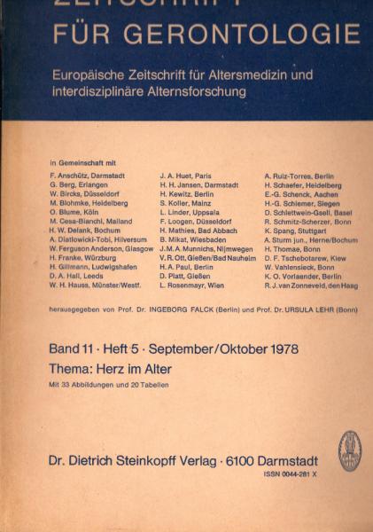 Zeitschrift für Gerontologie. Europäische Zeitschrift für Altersmedizin und interdisziplinäre Alternsforschung. Band 11, Heft 5. September  / Oktober 1978. Thema: Herz im Alter.