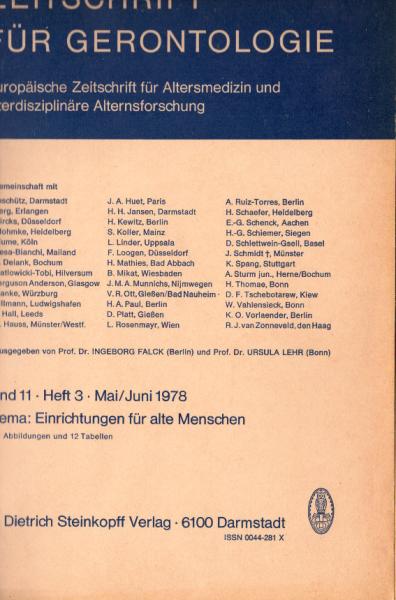 Zeitschrift für Gerontologie. Europäische Zeitschrift für Altersmedizin und interdisziplinäre Alternsforschung. Band 11, Heft 3. Thema: Einrichtungen für alte Menschen.
