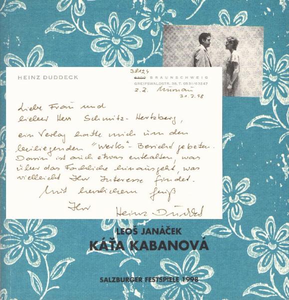 Programmheft Leos Janacek KATA KABANOVA Premiere 26. Juli 1998 Kleines Festspielhaus Salzburger Festspiele
