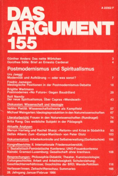 Das Argument. Zeitschrift für Philosophie und Sozialwissenschaften. Nr.155. Postmodernismus und Spiritalismus.