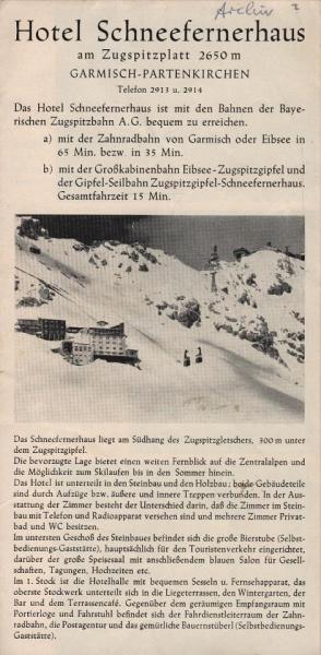 Hotel Schneefernerhaus am Zugspitzplatt 2650 m Garmisch-Partenkirchen [Faltprospekt]