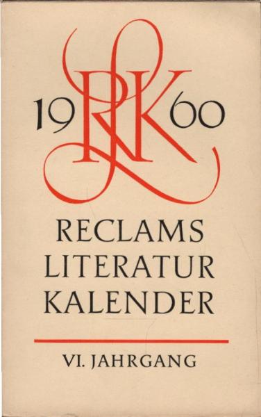 Reclams Literatur-Kalender 1960, 6. Jahrgang.