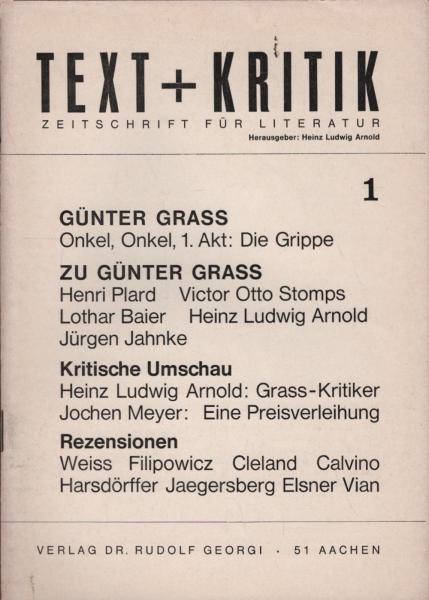 Text + Kritik. Zeitschrift für Literatur: Nr. 1 über Günter Grass
