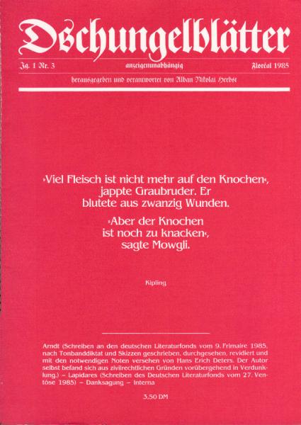 Dschungelblätter. Floreal 1985. Jg. 1, Nr. 3.