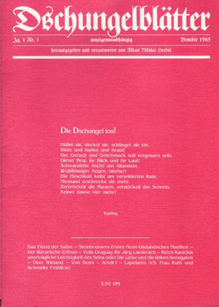 Dschungelblätter. Ventôse 1985. Jg. 1, Nr. 1.