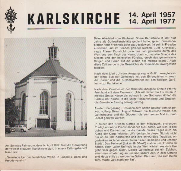 Karlskirche 14. April 1957 - 14. April 1977.