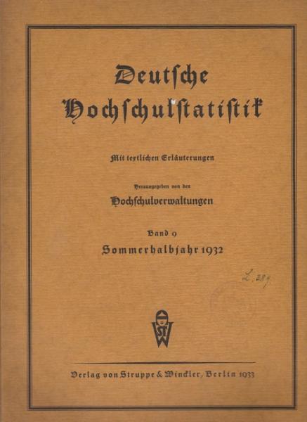 Deutsche Hochschulstatistik. Band 9: Sommerhalbjahr 1932.