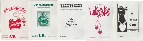 Komödie Kassel. 5 Programmhefte: Spielzeit 1979/80. Heft 1 ; Spielzeit 1984/85, Heft 1. ; Spielzeit 1980/81, Heft 2. ; Spielzeit 1982/83, Heft 4. ; Spielzeit 1983/84, Heft 4.