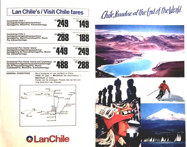 Chile, Paradise at the End of the World. Time Table. Effective Nov 01st through Mar 30 `85.
