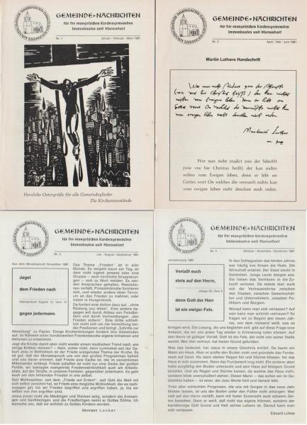 Gemeinde-Nachrichten für die evangelischen Kirchengemeinden Immenhausen und Mariendorf. 1981, Nr. 1 - 4.