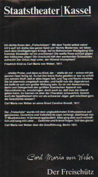 Staatstheater Kassel 1981 / 82. Der Freischütz. Von Carl Maria von Weber. Programmheft.