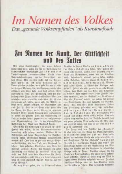 Im Namen des Volkes : Wilhelm-Lehmbruck-Museum d. Stadt Duisburg, 6.5. - 22.7.1979 ; [d. "gesunde Volksempfinden" als Kunstmassstab].