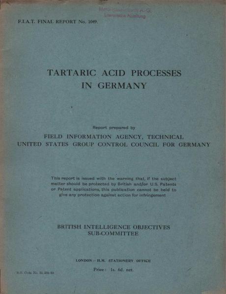 Tartaric acid processes in Germany (=  Fiat final report, 1049)