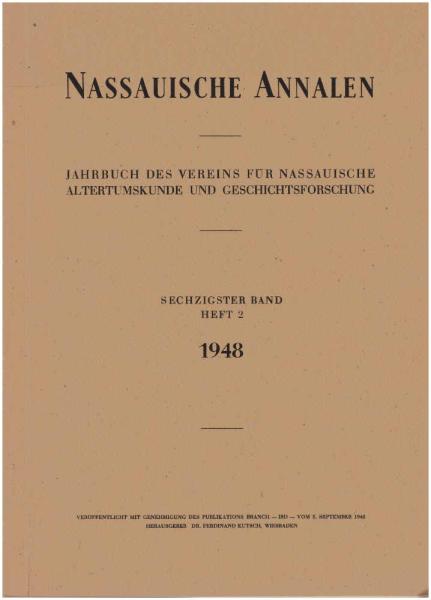 Nassauische Annalen: Jahrbuch des Vereins für Nassauische Altertumskunde und Geschichtsforschung. 60. Band. Heft 2.