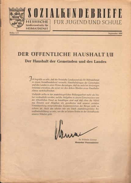 Sozialkundebriefe für Jugend und Schule. Ausgabe G/ 6., Der öffentliche Haushalt I/II