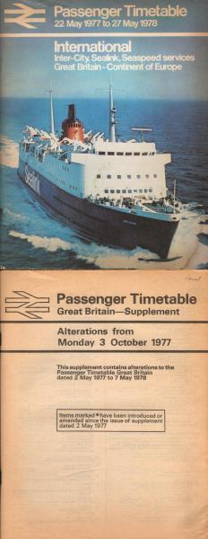 Passenger Timetable 22 May 1977 to 27 May 1978. International: Intercity, Sealink, Seaspeed services, Great-Britain - Continent of Europe.