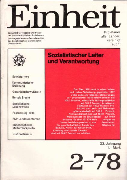 Einheit : Zeitschrift für Theorie und Praxis des Wissenschaftlichen Sozialismus. Heft 2, 33. Jahrgang.