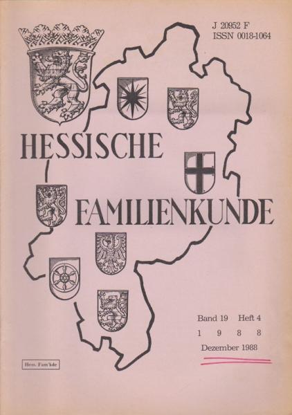 Hessische Familienkunde; Dez. 1988, Band 19/ Heft 4.