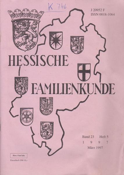 Hessische Familienkunde; März 1997, Band 23/ Heft 5.