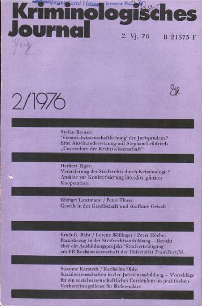 Kriminologisches Journal. 8. Jg./ Heft 2/ 1976.