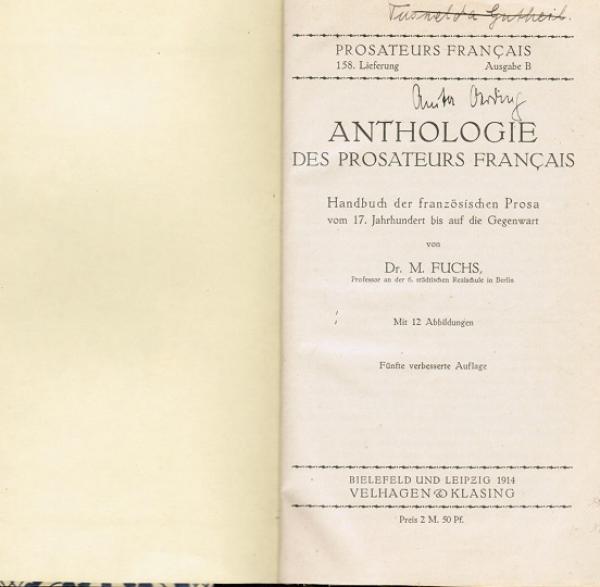 Anthologie des prosateurs français : Handbuch d. französischen Prosa vom 17. Jh. bis auf d. Gegenwart.