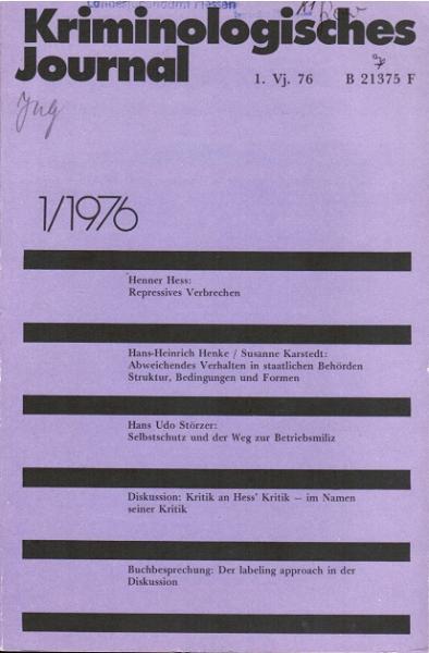 Kriminologisches Journal, 8. Jg./ Heft 1/ 1976.