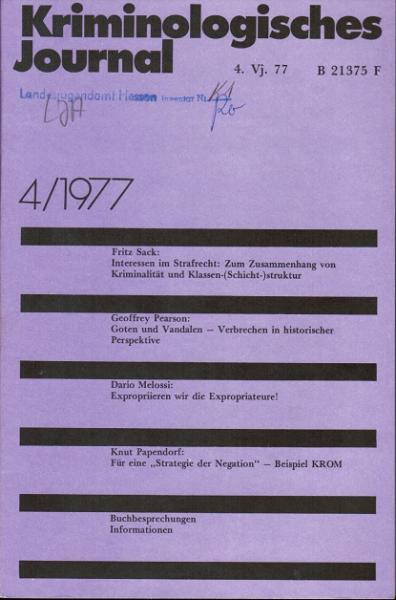 Kriminologisches Journal. 9. Jg./ Heft 4/ 1977.