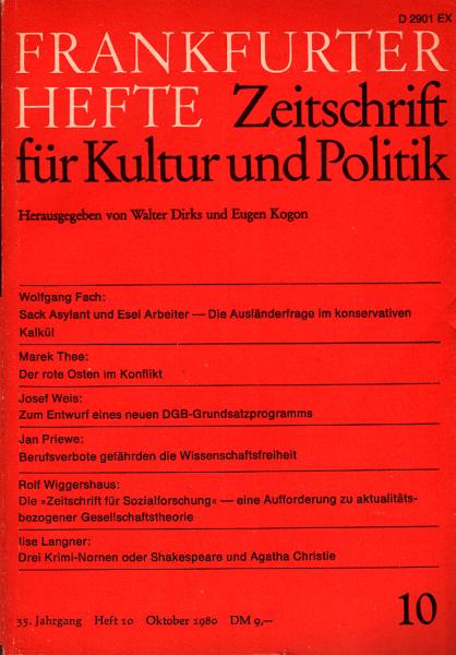 Frankfurter Hefte. Zeitschrift für Kultur und Politik. Heft 10, Oktober 1980