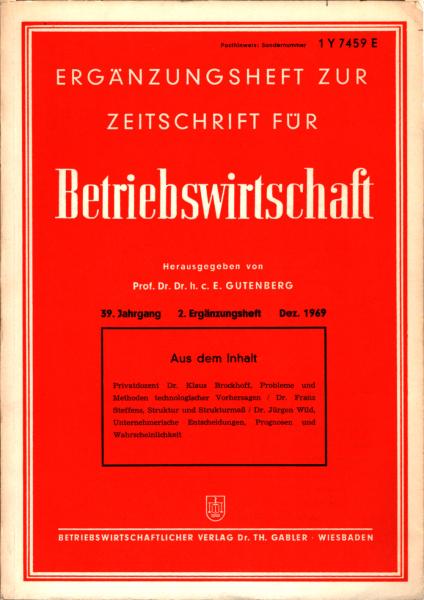 Ergänzungsheft zur Zeitschrift für Betriebswirtschaft ; 39. Jg., 2. Ergänzungsheft