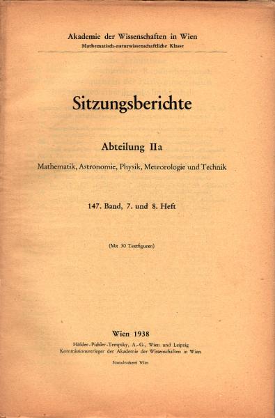 Sitzungsberichte : Abteilung 2a ; 147. Band, 7. und 8. Heft