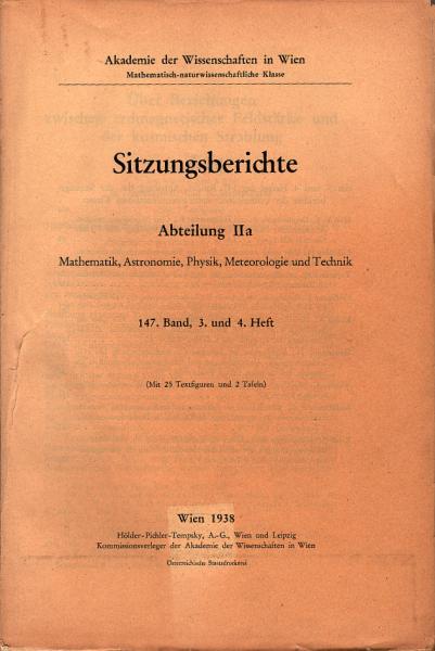 Sitzungsberichte : Abteilung 2a ; 147. Band, 3. und 4. Heft