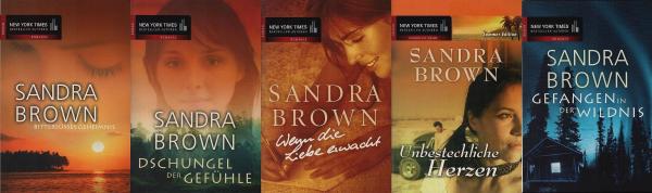 5 x Sandra Brown im Bündel : 1., Gefangen in der Wildnis; 2., Unbestechliche Herzen; 3., Wenn die Liebe erwacht; 4., Dschungel der Gefühle; 5., Bittersüßes Geheimnis