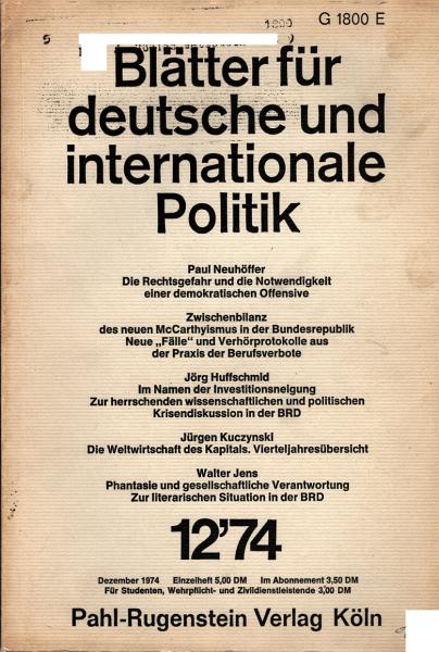 Blätter für deutsche und internationale Politik ; Heft 12 / 1974