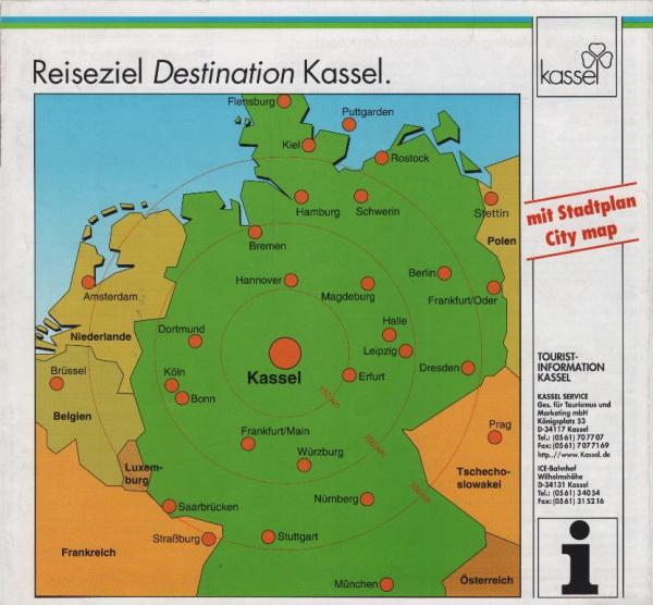 Reiseziel Destination Kassel : Tourist Information Kassel mit Stadtplan City map