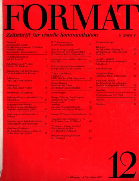 Format. Zeitschrift für visuelle Kommunikation ; Heft 12., Koordiniertes Design / Gezielte Integrationvon Architektur / Industrial Design und visuelle Kommunikation