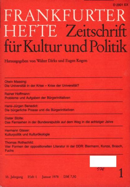 Frankfurter Hefte. Zeitschrift für Kultur und Politik. Heft 1, Januar 1978