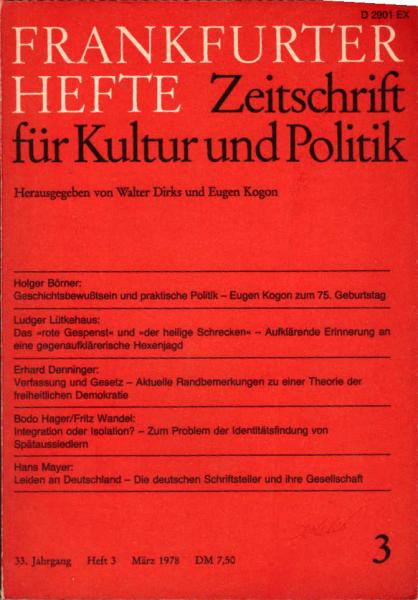 Frankfurter Hefte. Zeitschrift für Kultur und Politik. Heft 3, März 1978