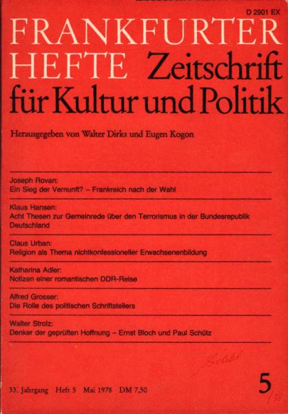 Frankfurter Hefte. Zeitschrift für Kultur und Politik. Heft 5, Mai 1978