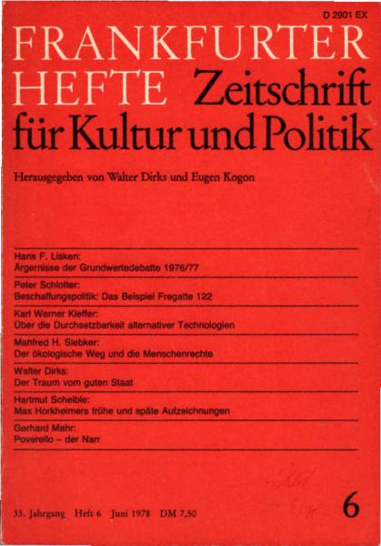 Frankfurter Hefte. Zeitschrift für Kultur und Politik. Heft 6, Juni 1978