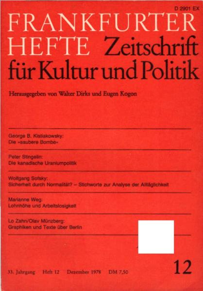 Frankfurter Hefte. Zeitschrift für Kultur und Politik. Heft 12, Dezember 1978