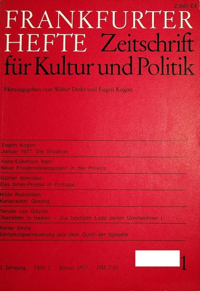 Frankfurter Hefte. Zeitschrift für Kultur und Politik. Heft 1, Januar 1977