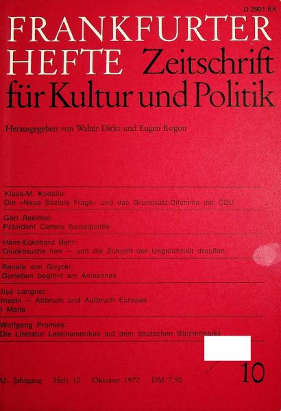 Frankfurter Hefte. Zeitschrift für Kultur und Politik. Heft 10, Oktober 1977