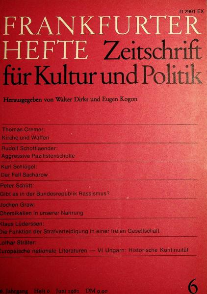 Frankfurter Hefte. Zeitschrift für Kultur und Politik. 36. Jahrgang Heft 6 Juni